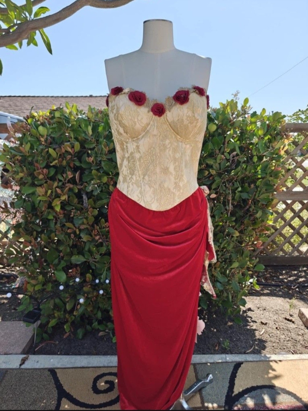 Gold Brocade Strapless Bustier with Red Rose Trim - Women Intimates - Picture 5 of 5